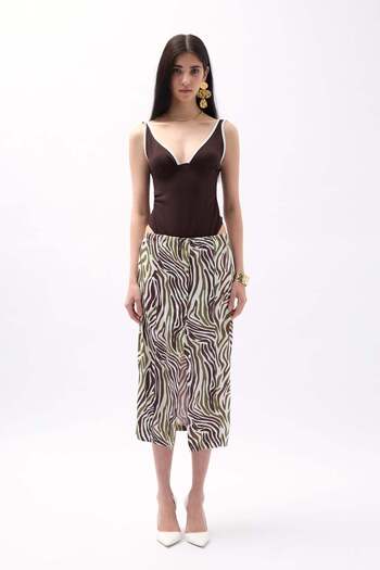 Maxi modena Patterned Green Skirt with Side Slits - 40
