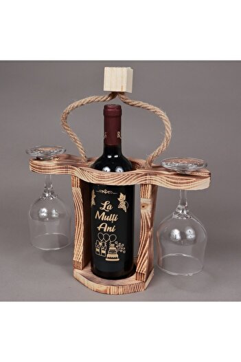 Eufloria Happy Birthday - wine bottle with 2 glasses and wooden stand