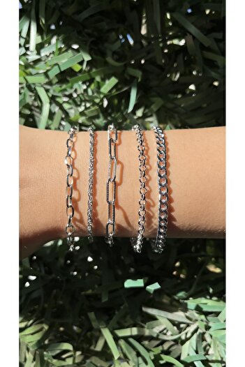 Eylülün Takısı Women's Silver Color 5-Piece Bracelet Set