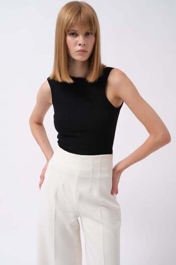 Maxi modena Cutout Ribbed Black Blouse - L