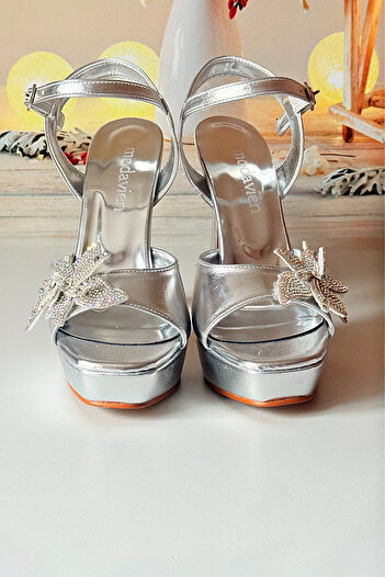 Modavien Women's 13 cm Platform Silver Stone Shoes