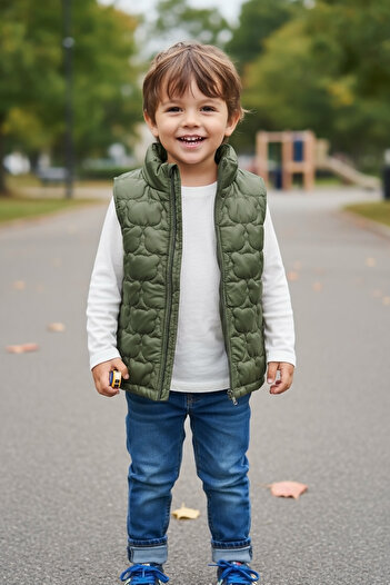 Merdia Boy's Vest Quilted Teddy Bear Patterned