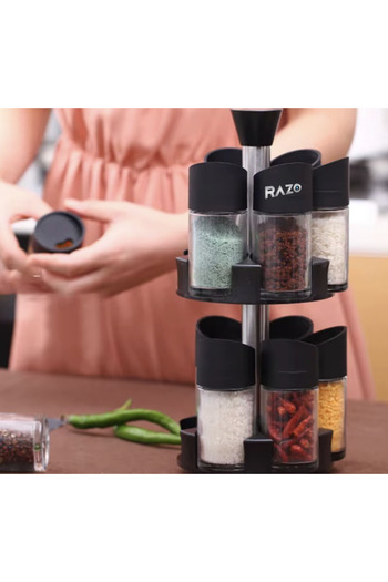 Razo Set 12 Containers for Spices with Rotating Stand