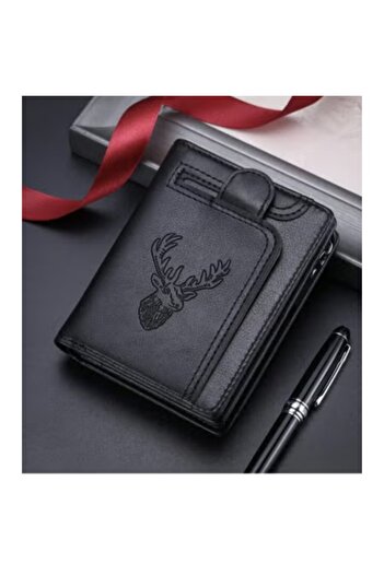 VEYA New Men's Vintage Style Deer Head Design Wallet, Multifunctional Practical Zipper Wallet, Multi-slots