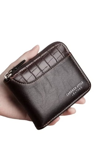 VEYA Men's PU Crocodile Leather Wallet, Multifunctional Short Wallet with Zipper, Fashion and All-inclusive for Youth