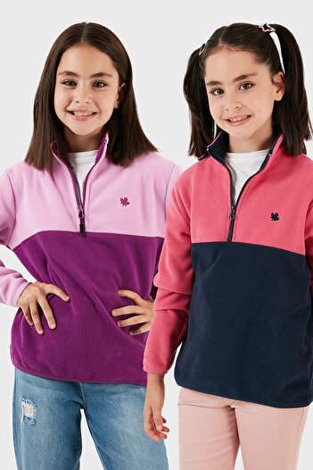 Lela Μαλακή υφή με μισό φερμουάρ Color Block Stand Collar 2-pack Fleece Παιδικό POLAR 5905004S2