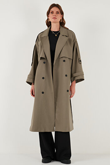 Lela Oversize Fit Double Breasted Collar Buttoned Belted Long Trench Coat Trench Coat 6839476
