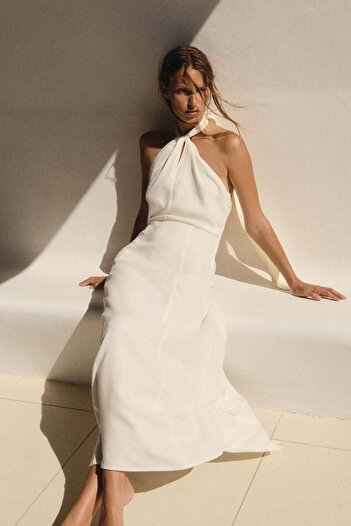 H&M Linen-blend halterneck dress