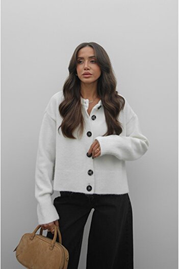 Havoş Ecru Slit Soft Textured Cardigan