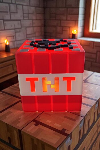 Vaiflagy Store Minepixel TNT Pilli Mum Işıklı (Tealight) Dekoratif Gamer Masa Lambası Süs