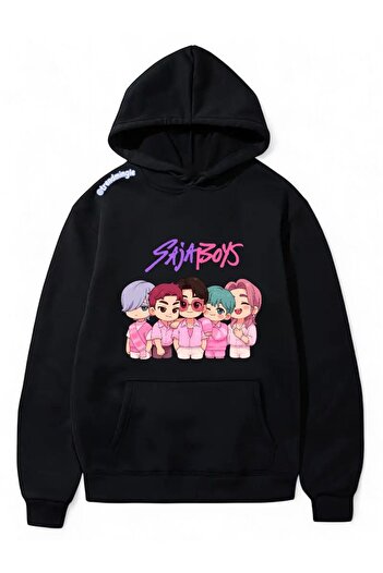 DEEFWEAR Black K-Pop Demon Hunter Saja Boys Printed Oversize Hoodie Unisex Sweatshirt