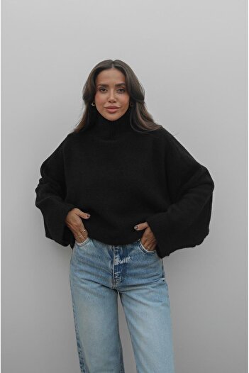Havoş Black Bat Sleeve Soft Textured Sweater