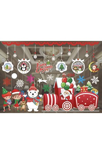 OEM Christmas Window Stickers with Santa Claus, Train, Child, No Trace Removal, 61 x 72 cm, Multicolor