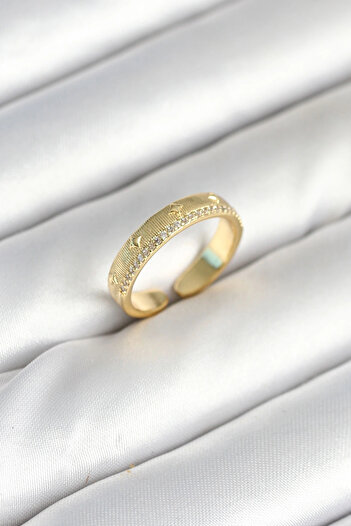 shopwave Gold Color Stripe Zircon Stone Women's Ring