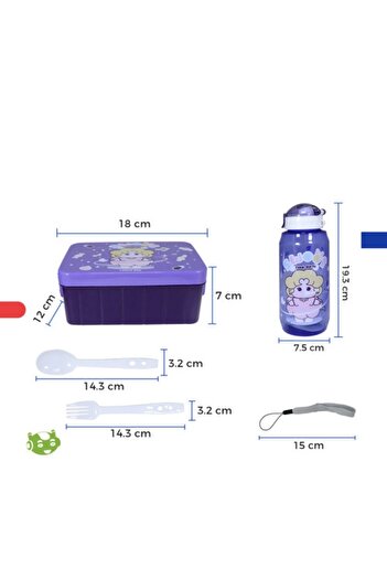 Generic Lunch box with accessories: water bottle, spoon and fork for school and picnics