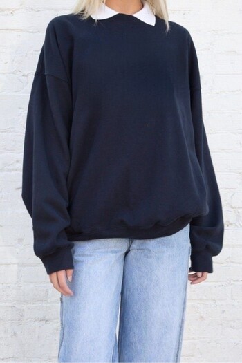 sole stories Women's Navy Blue Premium Oversize Cut Long Sleeve Sweatshirt