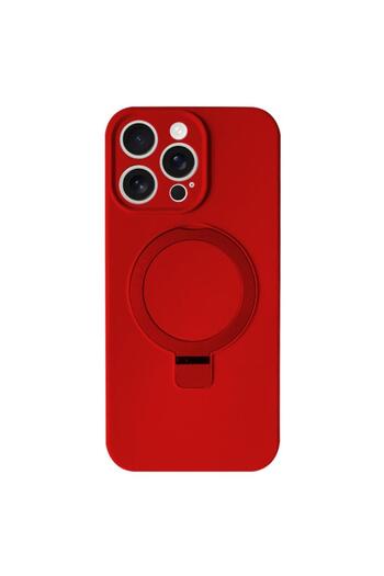 lemontti Liquid Silicone MagSafe iPhone 15 Pro Max Case with Stand Red
