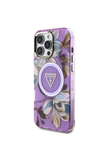 Guess Case Glitter Flowers Triangle Buttons MagSafe iPhone 16 Pro Mov