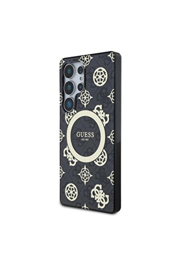 Guess Case 4G Gold Electroplated Peony Pattern Samsung Galaxy S25 Ultra Black