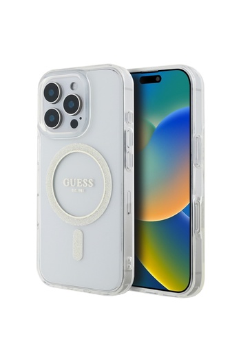 Guess Glitter Ring MagSafe iPhone 16 Pro Transparent case