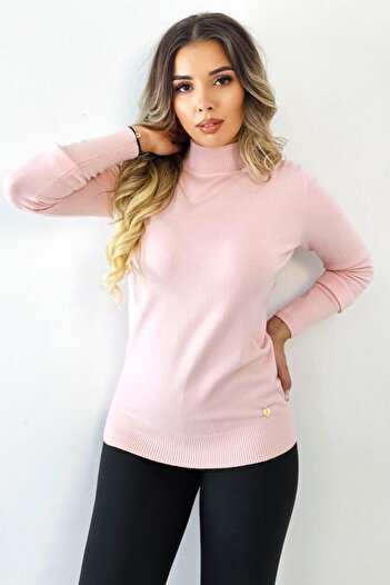 FashionForYou Women's thick sweater, Rona, with high collar and cotton, Dusty pink, Size S/M