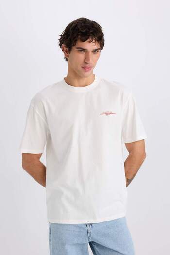 DeFacto 100% Cotton Boxy Fit Crew Neck Printed Short Sleeve T-Shirt E0591Ax25Sm