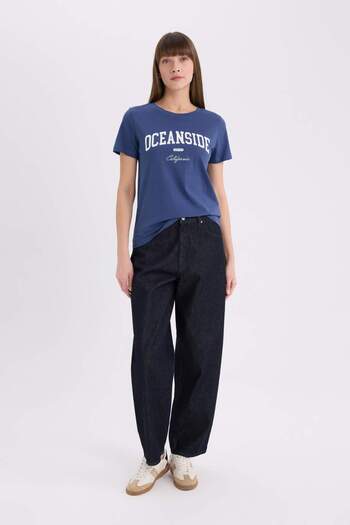 DeFacto Tricou cu mânecă scurtă din bumbac pieptănat, cu decolteu rotund, cu imprimeu E0610AX25SP