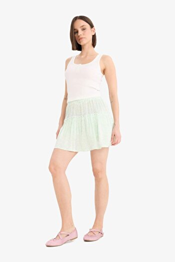 DeFacto Floral Pattern Regular Waist Crinkle Viscose Mini Skirt D7080Ax25Sm