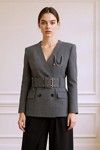 DeFacto Fitted V Neck Taffeta Blazer Jacket F9431Ax25Au