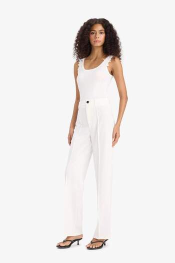DeFacto Straight Fit High Waist Straight Leg Twill Pants F7188Ax25Sm