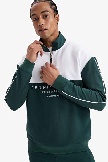 DeFacto Defactofit Boxy Fit High Neck Half Zip Printed Athlete Sweatshirt F0198Ax25Au