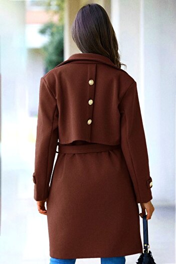 FashionForYou Women's Cornelia coat, with overlapping panel and buttonholes, Chocolate, Size S/M