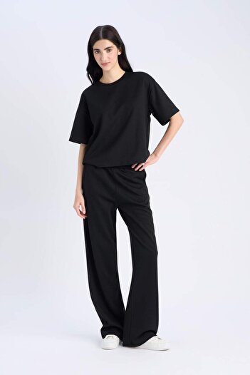 DeFacto Straight Fit Flexible Waist Black Trousers with Pockets E8586Ax25Sp