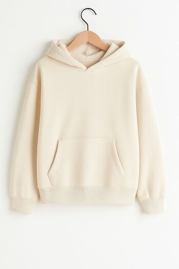 POLYMOOD Women's Beige Winter Thick Ribbed 3 Thread Oversize Sweatshirt