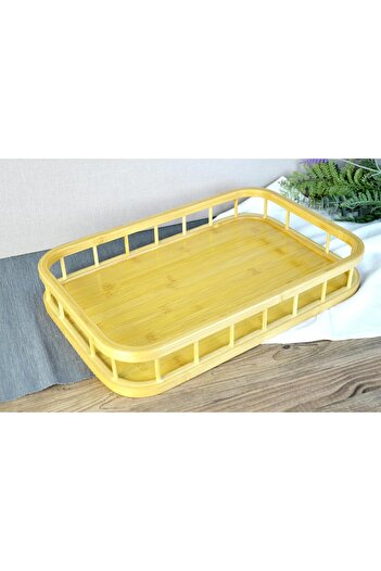STOREMAX Goldwhirl Premium Bamboo Series 38X26 cm Rectangular Tray with Fence Trendflash 467437