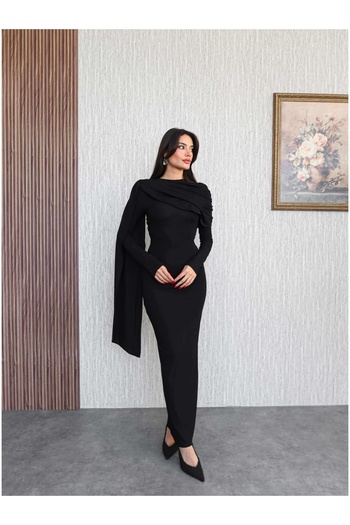 ESRAHELVACI Shawl Collar Shoulder Gathered Dress