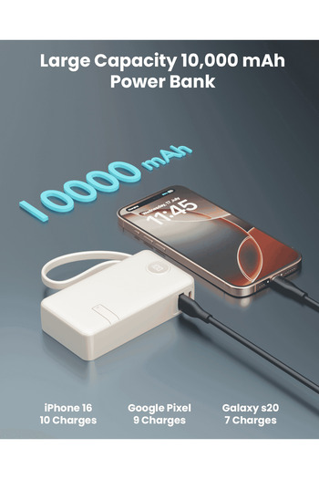 Generic 10000mAh Power Bank with Built-in USB-C Cable | PD Fast Charging for iPhone/Android