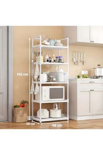 Cozy Nest 5-Tier Storage Shelf Organizer Multi Rack Stand Units with Hooks and Handle for Kitchen Bathroom