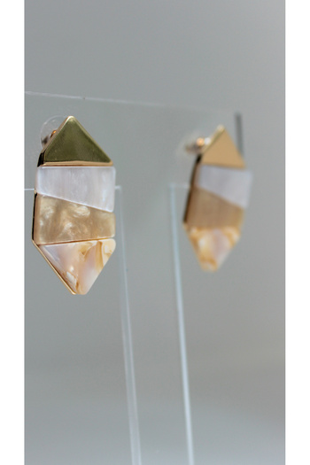 nevamor Asymmetrical Cream Earrings with Triangle Detail
