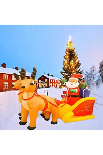 Selgot Inflatable Santa Claus with Sleigh and Reindeer, LED Lighting, 235 cm