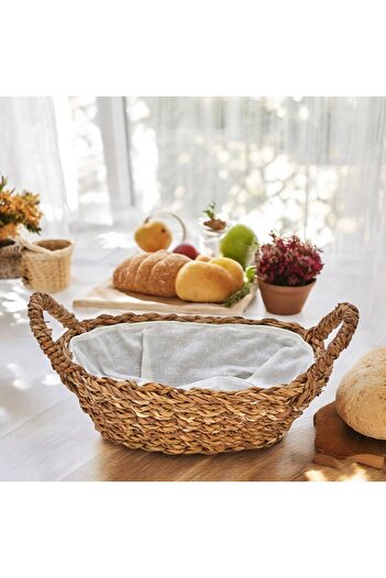 STOREMAX Goldwhirl Handmade Multi-Purpose Decorative Oval Basket with Wicker Handles, Bread Basket with Wicker Handles (27X18X8