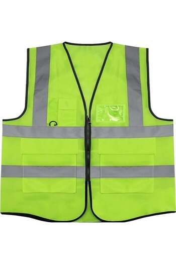Teakwood High Visibility Reflective Safety Vest Work Waistcoat, Reflective Tape Strips, Green Color