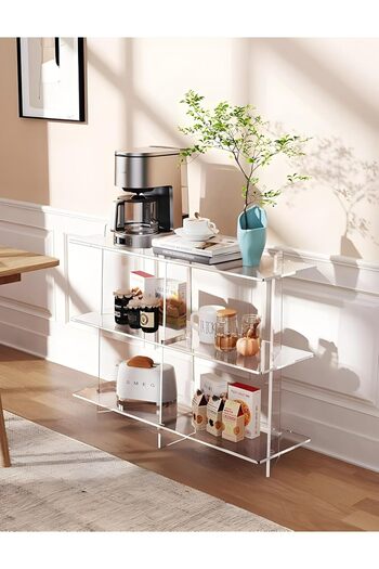 Slasa Acrylic Console Table, Clear Bookshelf, Wall-Leaning Stable, 80 x 30 x 66 cm, 3-Tier Tiered Sh