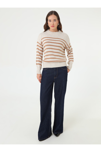 Refka Round Neck Striped Knit Sweater - Cream -