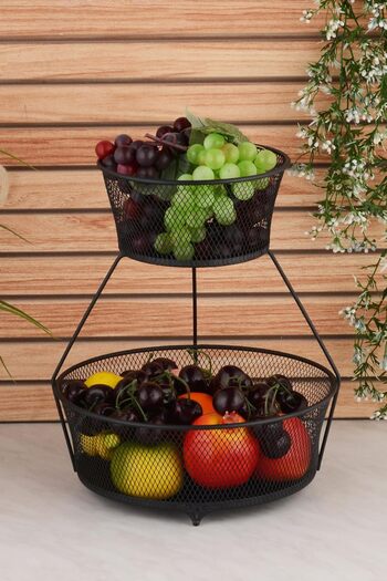 STOREMAX Goldwhirl Decorative Metal Vegetable&Fruit Bowl 2 Tier-Black Trendflash 467437