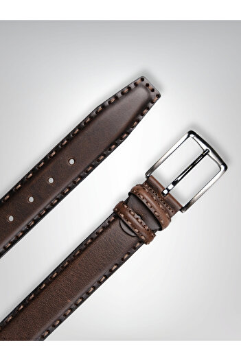 MFT Leather Design Genuine Leather Men's Belt – Stitching Pattern, 4 Cm, Brown |   7604