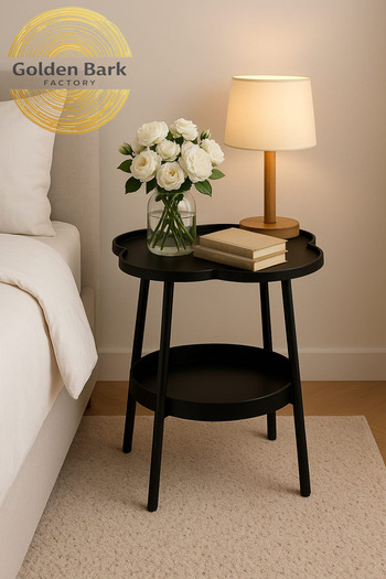 Golden Bark Modern Design Side Table, Serving Table, and Coffee Table with Lower Storage Shelf - Black