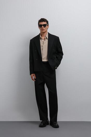 Antioch Black Double Breasted Relax Crop Fit Blazer Jacket