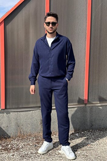 inpool Erkek, dokuma kadife, Regular-Fit, Old Money Culture, gömlek-pantolon takım G16-305