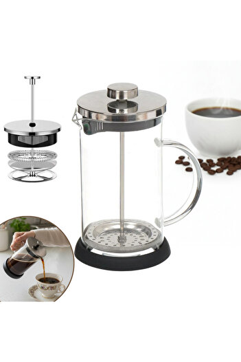 Köken French Coffee and Tea Maker with Piston, Infuser, 1L, 3 filters, Glass, Inox, -20 to 130 ℃, BPA Free